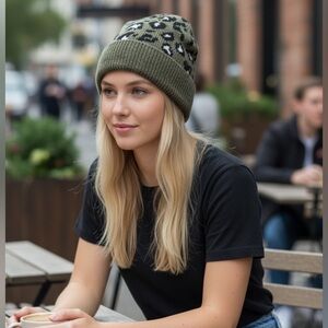 American Eagle Leopard Print Beanie Hat